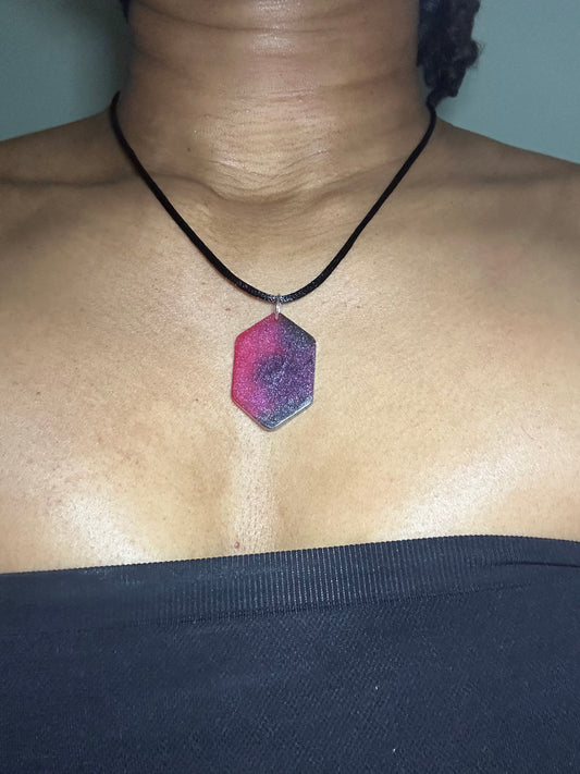 Cosmic Hexagon Resin Necklace