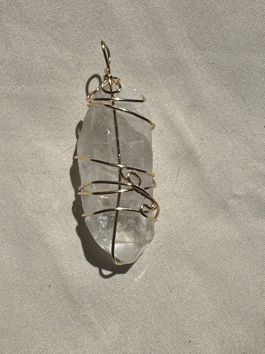 Ancient Wisdom: Raw Lemurian Clear Quartz Wire-Wrapped Necklace